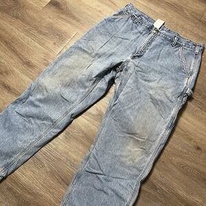 Carhartt Men's Sz 38x32 B236 DST Flannel Lined Carpenter Blue Jeans Dungaree Fit